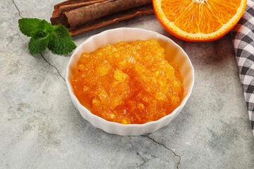 Tasty homemade Orange jam in the bowl