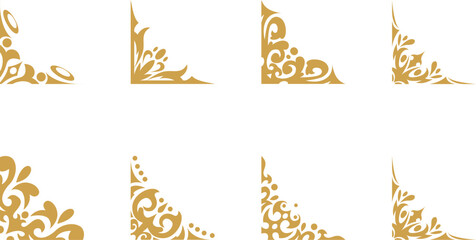 Set of decorative vintage frames and corner borders, gold color vector illustration