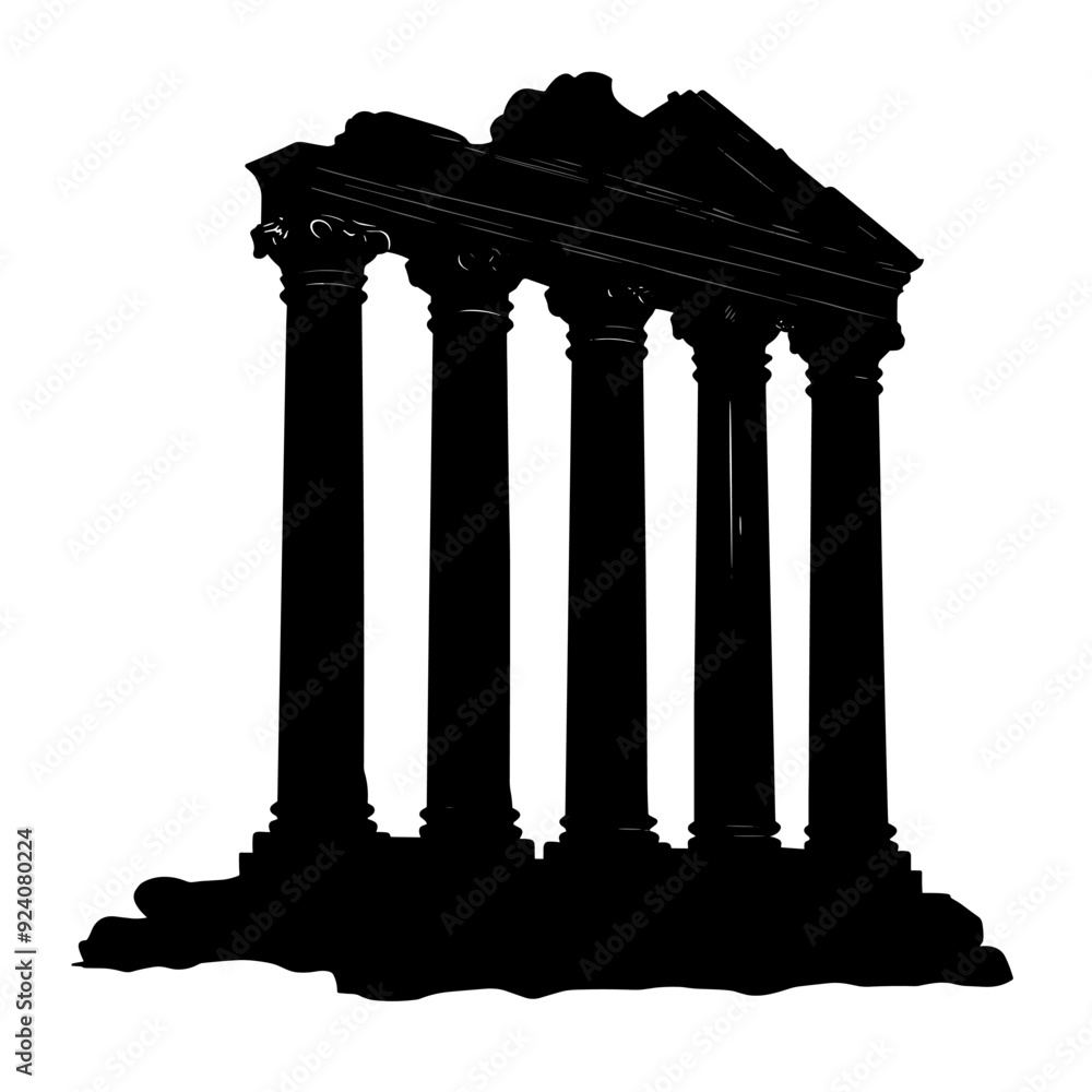 Sticker vector silhouette of ancient greek temple on white background . generative ai