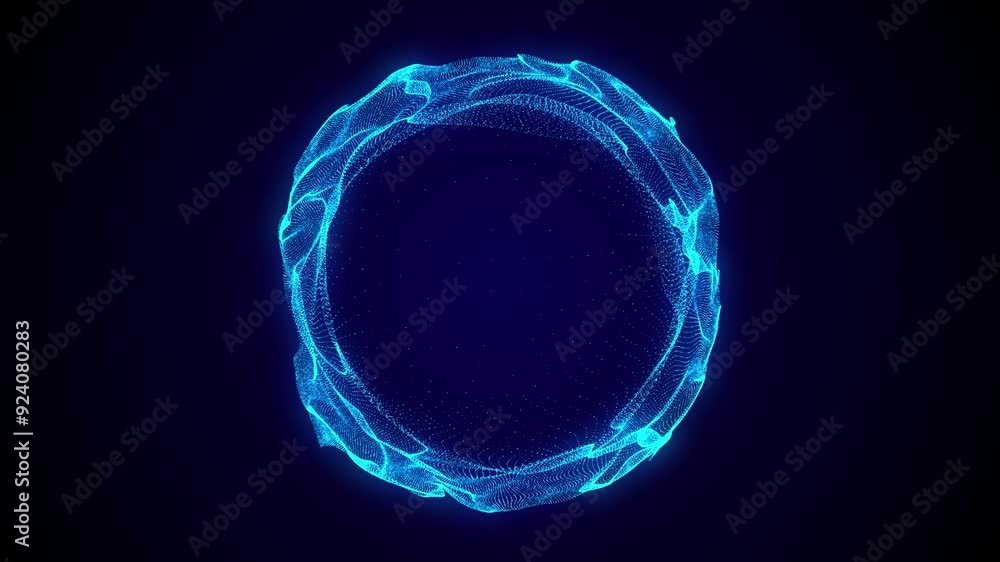 Poster Abstract blue sphere with connecting dots and lines. Wireframe technology sphere. Big data visualization. 3d rendering.