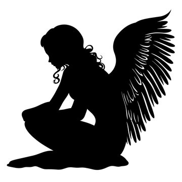 recommend clip art: vector silhouette of a girl angel with wings on a white background . Generative AI