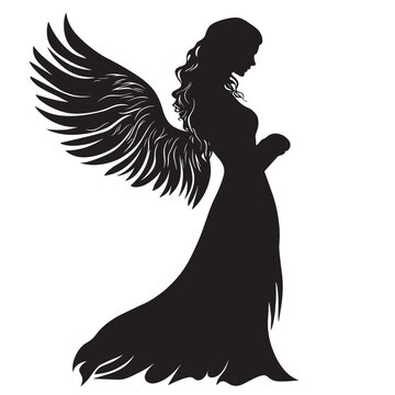 recommend clip art: vector silhouette of a girl angel with wings on a white background . Generative AI