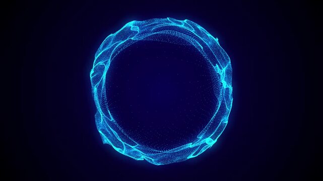 Abstract blue sphere with connecting dots and lines. Wireframe technology sphere. Big data visualization. 3d rendering.