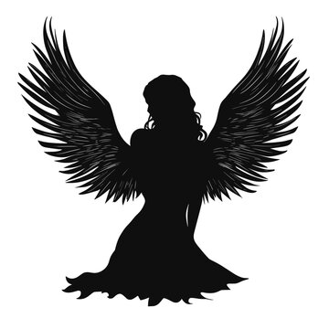 recommend clip art: vector silhouette of a girl angel with wings on a white background . Generative AI