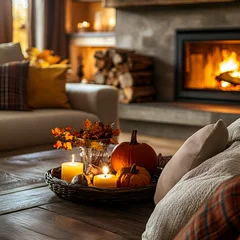 Fleecedeken met foto A cozy living room scene with fall decor © ольга курбатова