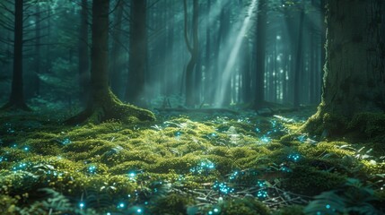 Opalescent Rainforest Floors: Forest floors covered with opalescent moss, casting soft glows.
