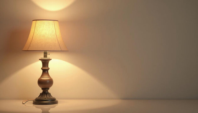 Abajour. Abajour aceso. Ambiente branco quente. luz quente. Abajour marrom. Meia luz.