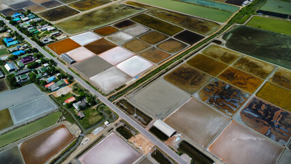 Salt fields in Thailand, Asia, seen from above