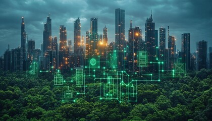 Obraz premium sustainable business practices supported by advanced ESG risk management solutions, Include elements such as green technology assessments