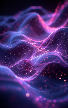A purple and blue wave with a lot of sparkles. The wave is very long and it looks like it is moving