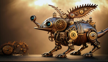  Steampunk Fantasy Creatures- A whimsical vector design featuring intricate steampunk sci-fi_1(646)