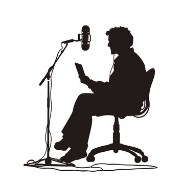 recommend clip art: vector silhouette of a blogger hosting a podcast on a white background . Generative AI