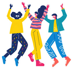 PNG  Colorful joyful dancing friends