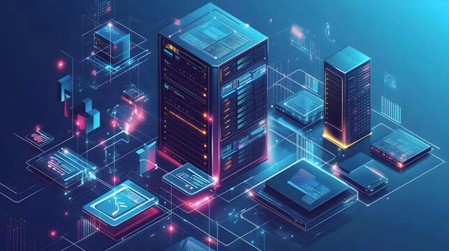 Virtualization in Information Technology - An illustration of virtual servers and machines running multiple operating systems and applications, optimizing IT resources