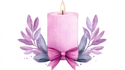  Pink ribbon on a pink candle with purple bow
