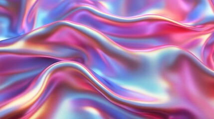 Fototapeta premium Colorful satin fabric draping elegantly with soft waves in pastel shades of pink, blue, and purple during daylight