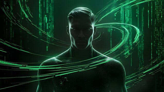 Head with binary code background