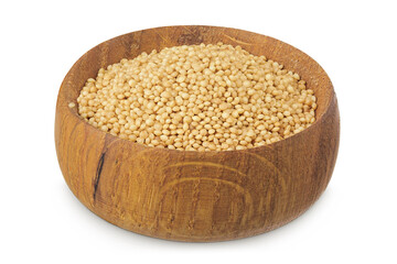 Amaranth grain seeds in wooden bowl isolated on white background