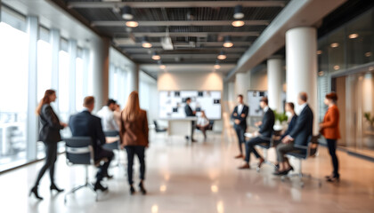 Blurred business people meeting in modern office building conference room isolated with white highlights, png