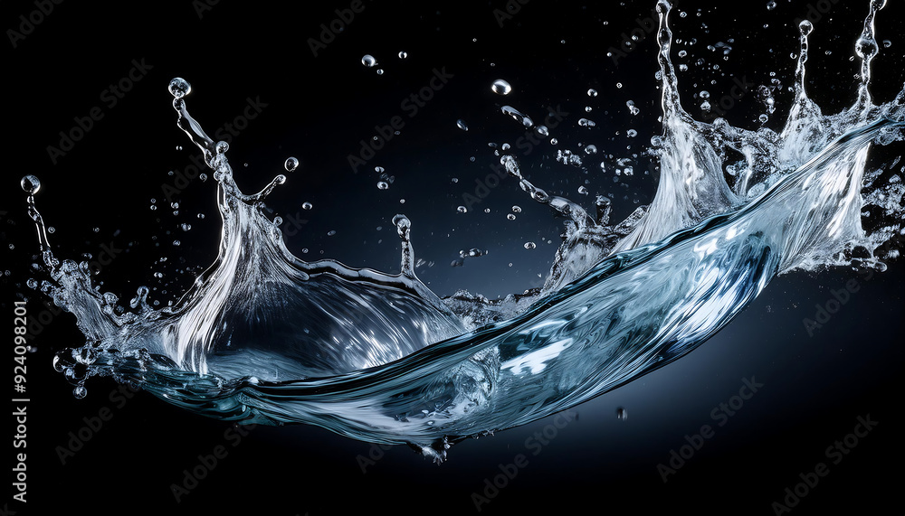 Poster  Water Splash on Black Background- A high-resolution image capturing the dynamic motion of w_1(747)