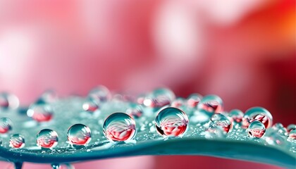 Exquisite close-up of water droplets condensed on pink petals, showing dreamy colors and delicate texture