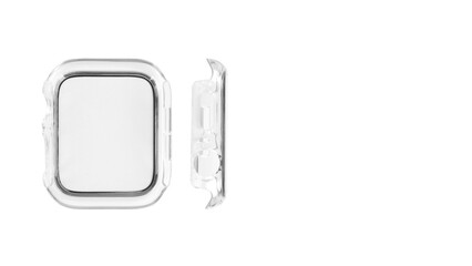 Closeup of smartwatch screen protectors isolated on white background.