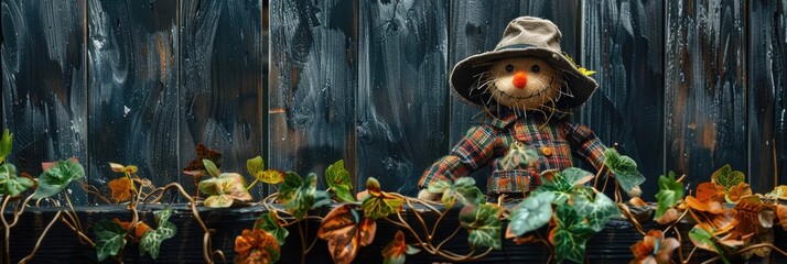Small scarecrow sitting in a planter box