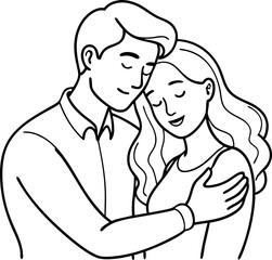 Obraz premium Romantic Couple Embracing Line Art Illustration