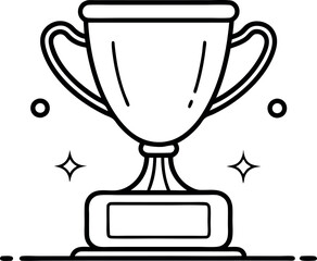 Line Art Illustration of Trophy with Sparkles and Decorations