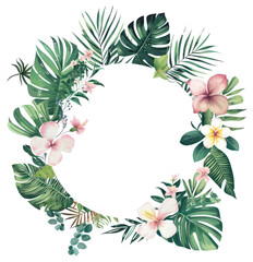 Obraz premium PNG Tropical floral wreath illustration
