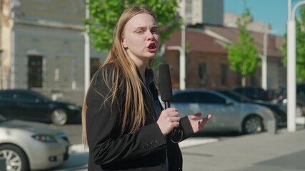 Outdoor interview in the park: Reporter Discusses with Local Expert