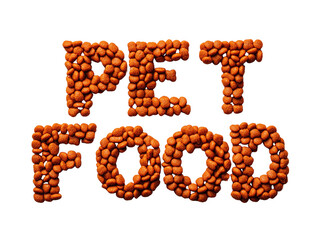 Brown kibble arranged in the words pet food on a transparent background