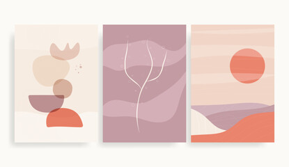 Mid-century background template  wall art vector  set