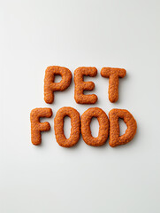 Pet food shaped as letters on a clean background