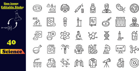 Set of 40 outline icons related to Science .