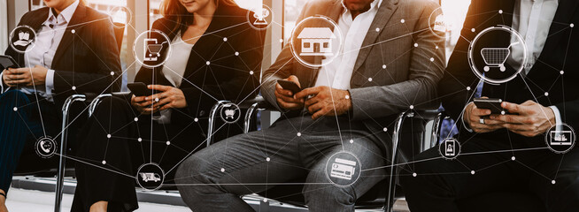 Online shopping and Internet Money Payment Transaction Technology. Modern graphic interface showing...