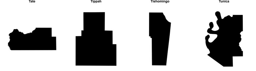 Fototapeta premium Tate, Tippah, Tishomingo, Tunica outline maps