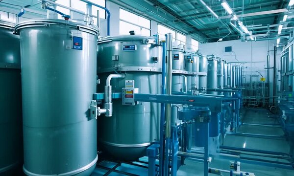Gate valve used to supply clean water to filtration system closeup. Water treatment plant control systems direct water to filtration tanks 4k video