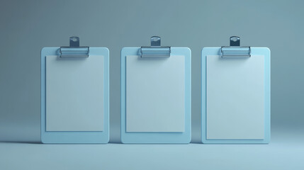 Color: A neutral gray background that provides a clean and unobtrusive backdrop. The gray color should be soft and even, allowing the blue clipboard and white paper to be the focal points of the image