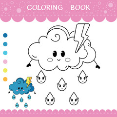 Simple educational game for kids. Vector worksheet with thunder cloud for coloring book