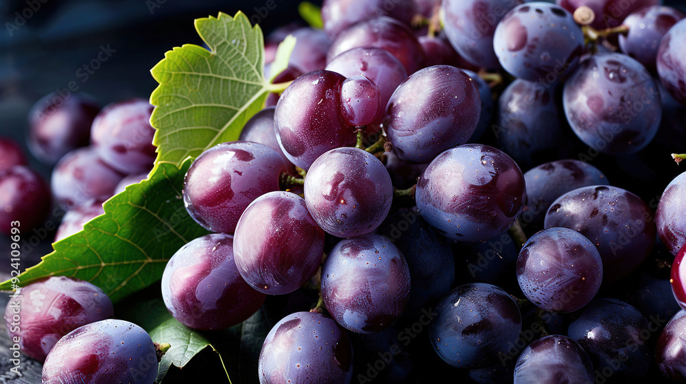 Aufkleber a grape cluster with a leaf atop and g below in close-up