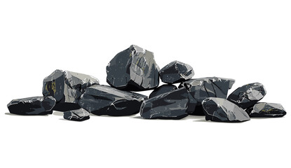 set of rock and stone, vector illustration Realistic black stones scenery clipart, 3d rendering transparent background png