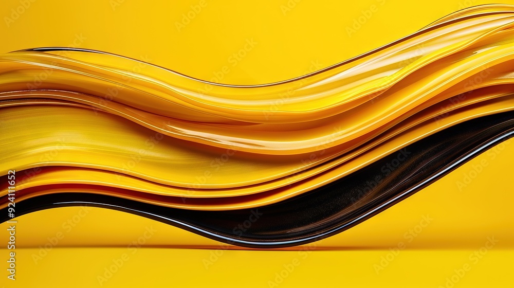 Poster close-up image of yellow background with black and white wavy lines on top and bottom