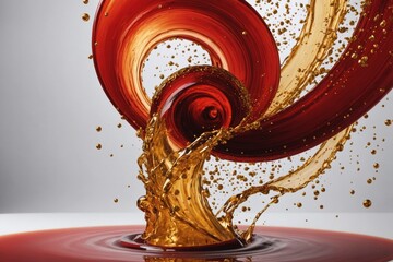Whirling Gold Particles in Red Fluid