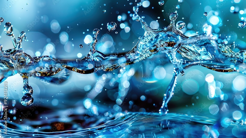 Poster a high-resolution image of a single water droplet resting on a flat surface with soft blue and green