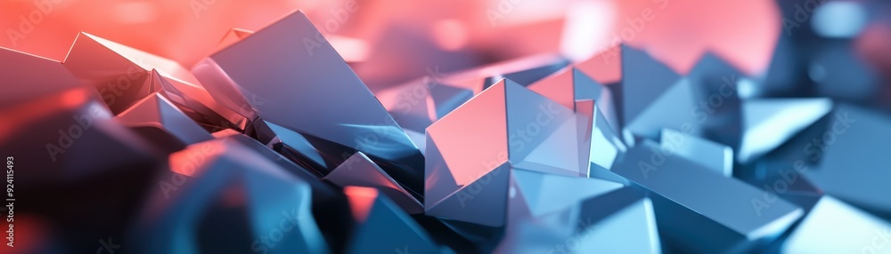 Poster abstract 3d geometric shapes in blue and red, creating a dynamic and futuristic composition represen