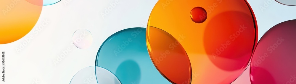 Poster abstract colorful circles overlapping on a white background, creating a playful and vibrant visual e