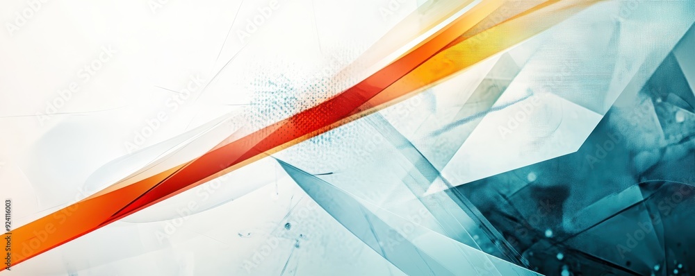 Poster abstract digital art with dynamic red and blue colors, featuring geometric shapes and flowing lines 