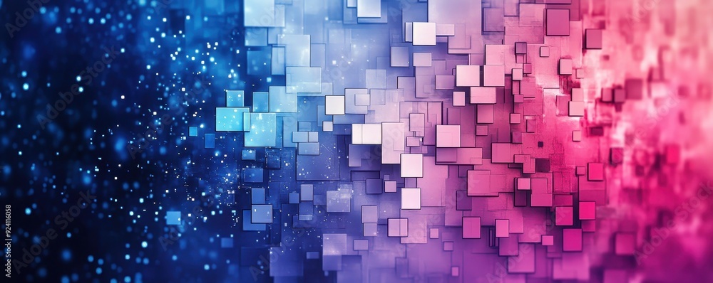 Aufkleber abstract digital art with vibrant blue and pink geometric shapes, creating a dynamic and modern visu