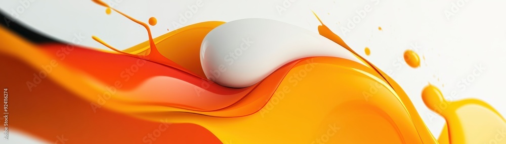 Poster abstract image of vibrant orange and yellow fluid shapes, blending seamlessly for a bright and dynam
